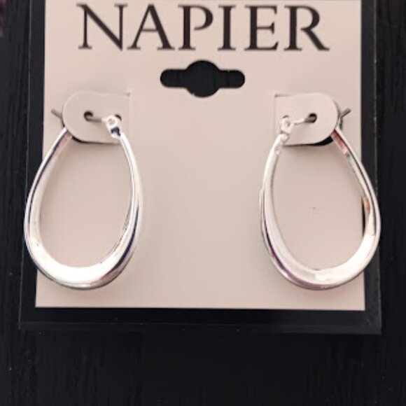 NAPIER Classic Mirror Finish Silver Concave Oval Shaped Hoop Earrings**NEW! - Picture 3 of 3